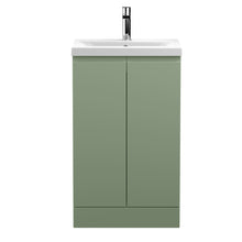 Hudson Reed Urban 500mm Floor Standing 2 Door Vanity & Basin 1 Contemp Satin Green MFC Painted Matt 850x510x390mm - JJ Building Materials