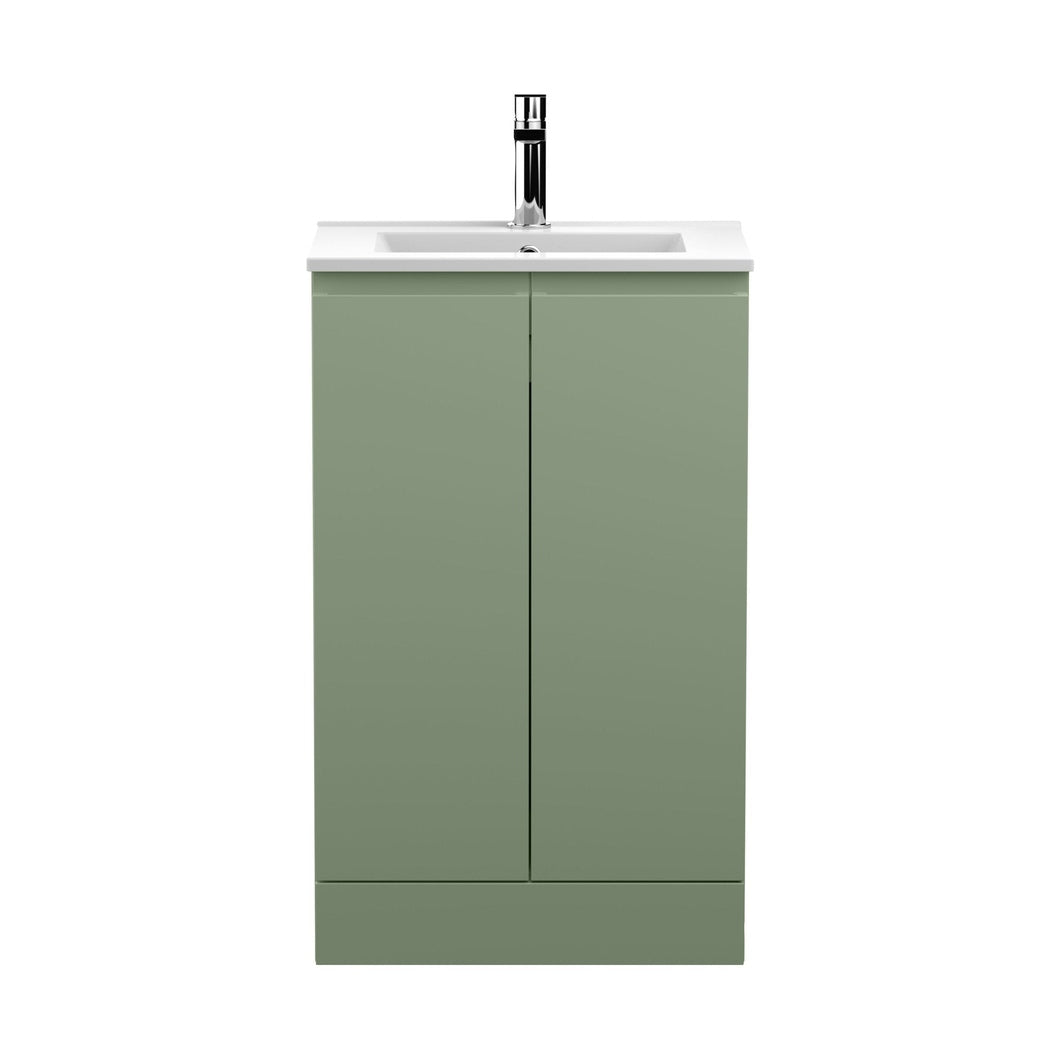Hudson Reed Urban 500mm Floor Standing 2 Door Vanity & Basin 2 Contemp Satin Green MFC Painted Matt 828x510x390mm - JJ Building Materials