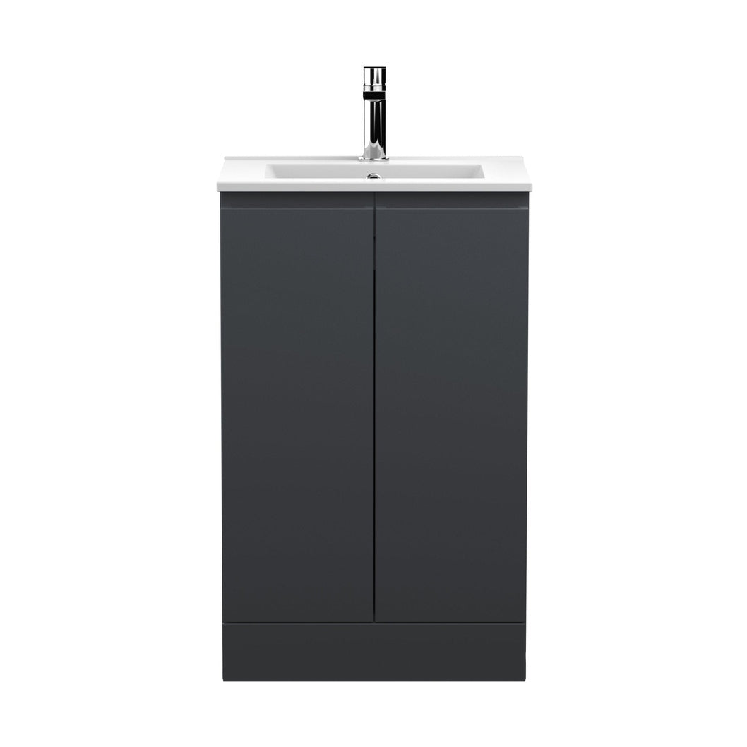 Hudson Reed Urban 500mm Floor Standing 2 Door Vanity & Basin 2 Contemp Soft Black MFC Painted Matt 828x510x390mm - JJ Building Materials