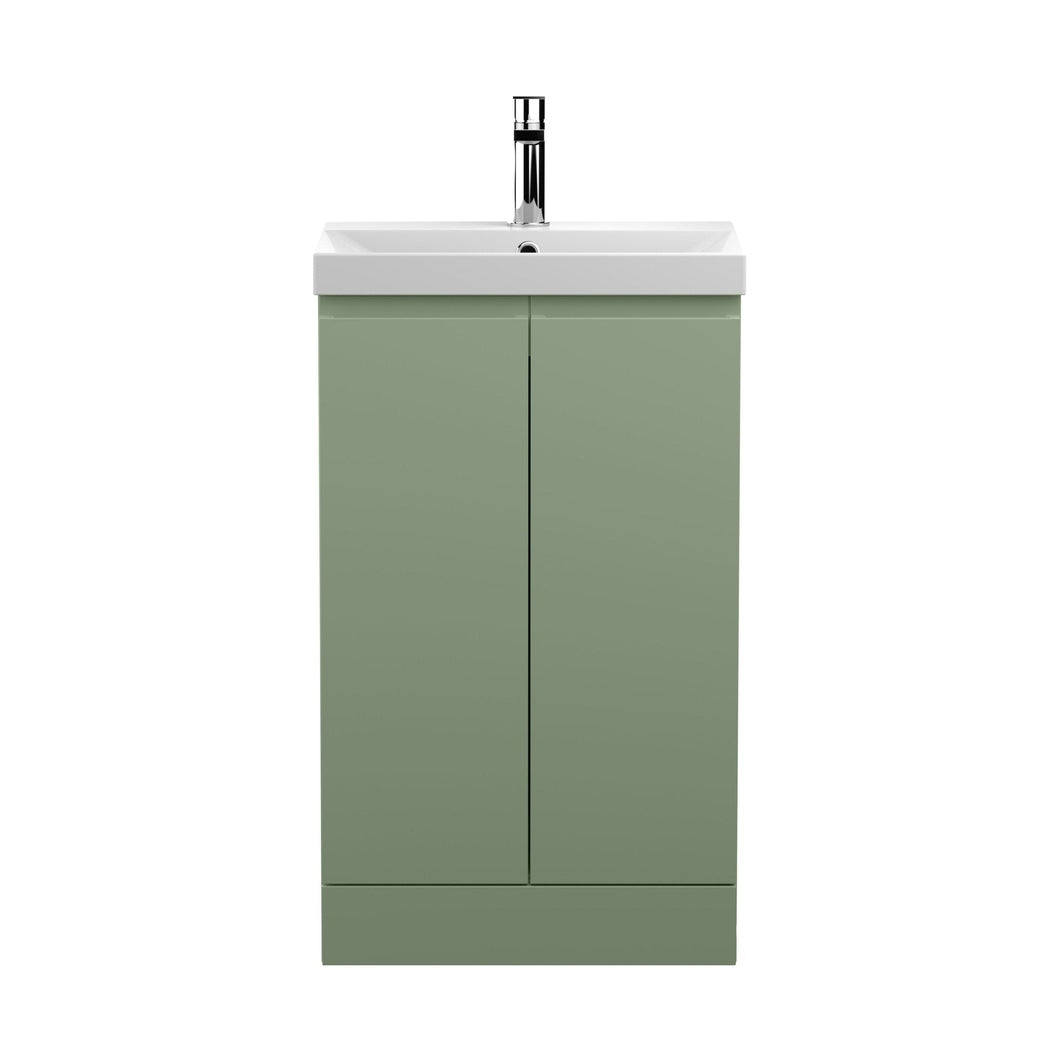Hudson Reed Urban 500mm Floor Standing 2 Door Vanity & Basin 3 Contemp Satin Green MFC Painted Matt 860x510x395mm - JJ Building Materials