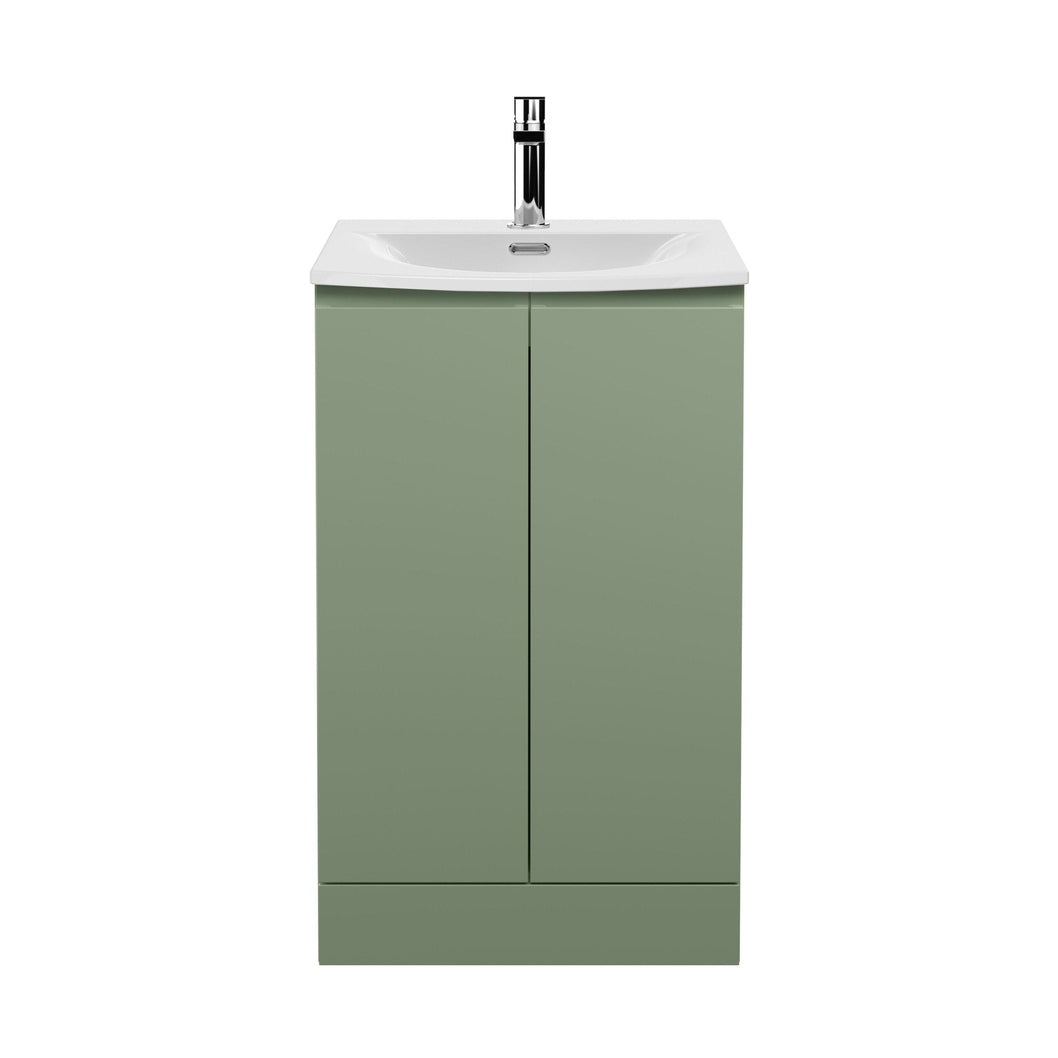 Hudson Reed Urban 500mm Floor Standing 2 Door Vanity & Basin 4 Contemp Satin Green MFC Painted Matt 835x510x440mm - JJ Building Materials