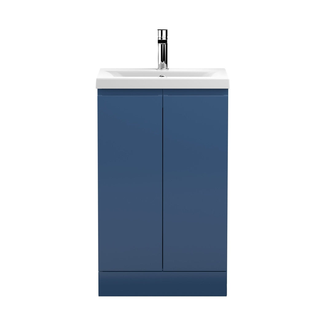 Hudson Reed Urban 500mm Floor Standing 2-door Vanity Unit & Basin 1 Contemp Satin Blue MFC Painted Matt 850x510x390mm - JJ Building Materials