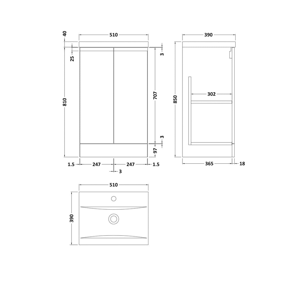 Hudson Reed Urban 500mm Floor Standing 2-door Vanity Unit & Basin 1 Contemp Satin Blue MFC Painted Matt 850x510x390mm - JJ Building Materials