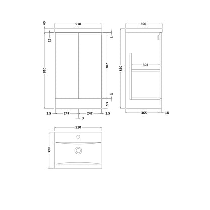 Hudson Reed Urban 500mm Floor Standing 2-door Vanity Unit & Basin 1 Contemp Satin Blue MFC Painted Matt 850x510x390mm - JJ Building Materials