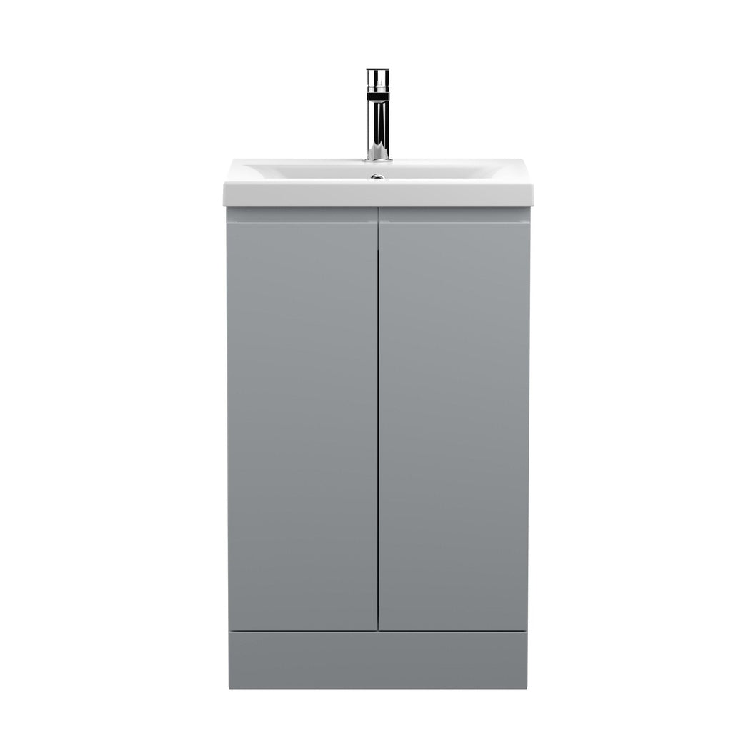 Hudson Reed Urban 500mm Floor Standing 2-door Vanity Unit & Basin 1 Contemp Satin Grey MFC Painted Matt 850x510x390mm - JJ Building Materials
