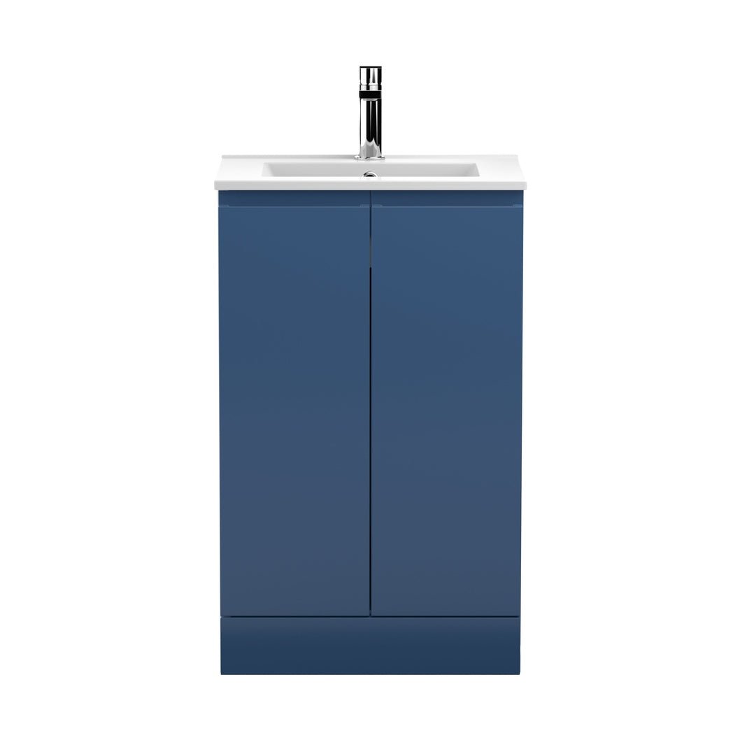 Hudson Reed Urban 500mm Floor Standing 2-door Vanity Unit & Basin 2 Contemp Satin Blue MFC Painted Matt 828x505x395mm - JJ Building Materials