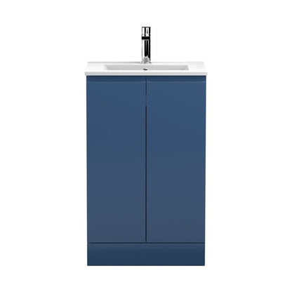 Hudson Reed Urban 500mm Floor Standing 2-door Vanity Unit & Basin 2 Contemp Satin Blue MFC Painted Matt 828x505x395mm - JJ Building Materials