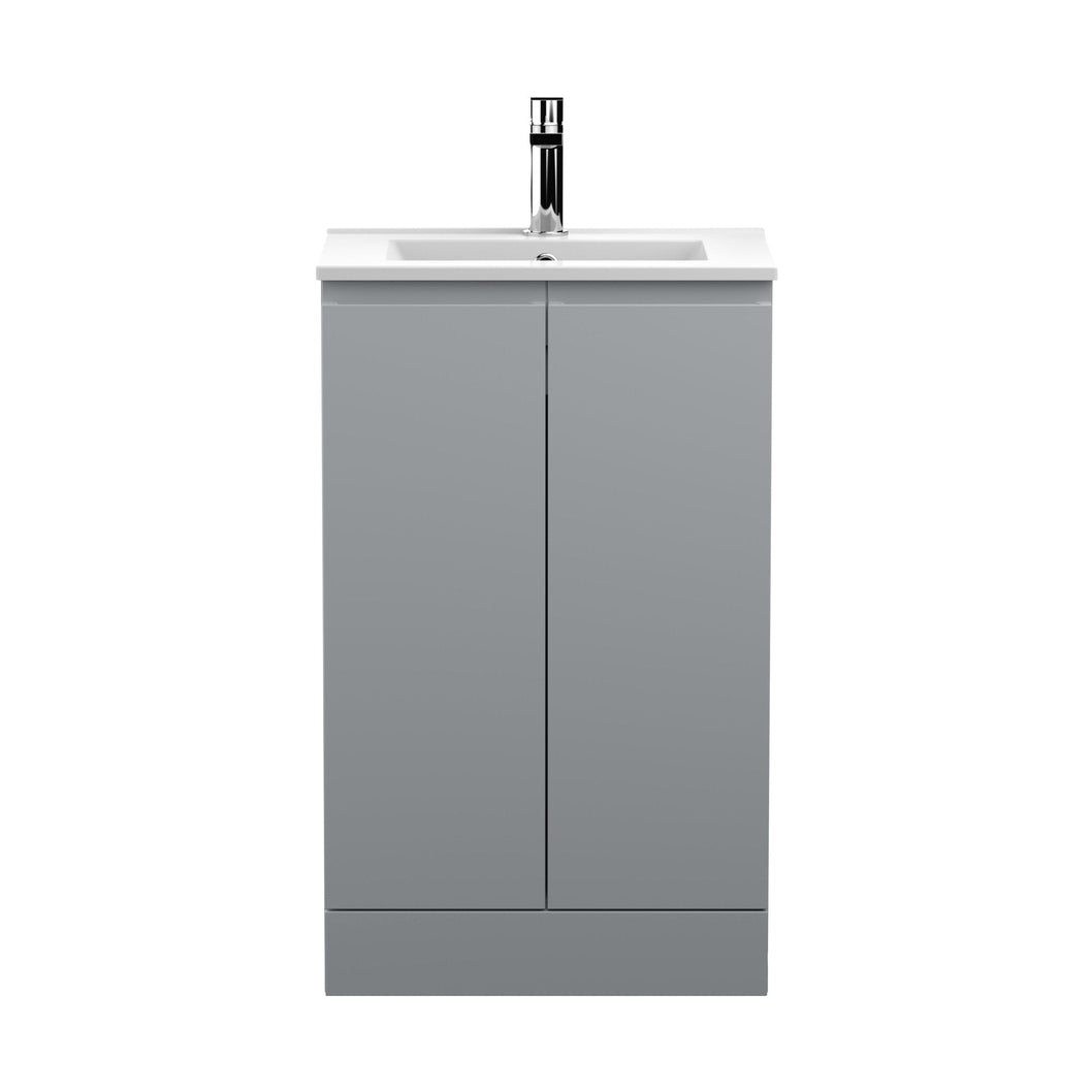 Hudson Reed Urban 500mm Floor Standing 2-door Vanity Unit & Basin 2 Contemp Satin Grey MFC Painted Matt 828x505x395mm - JJ Building Materials