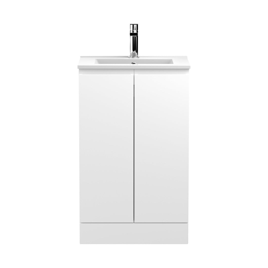 Hudson Reed Urban 500mm Floor Standing 2-door Vanity Unit & Basin 2 Contemp Satin White MFC Painted Matt 828x505x395mm - JJ Building Materials