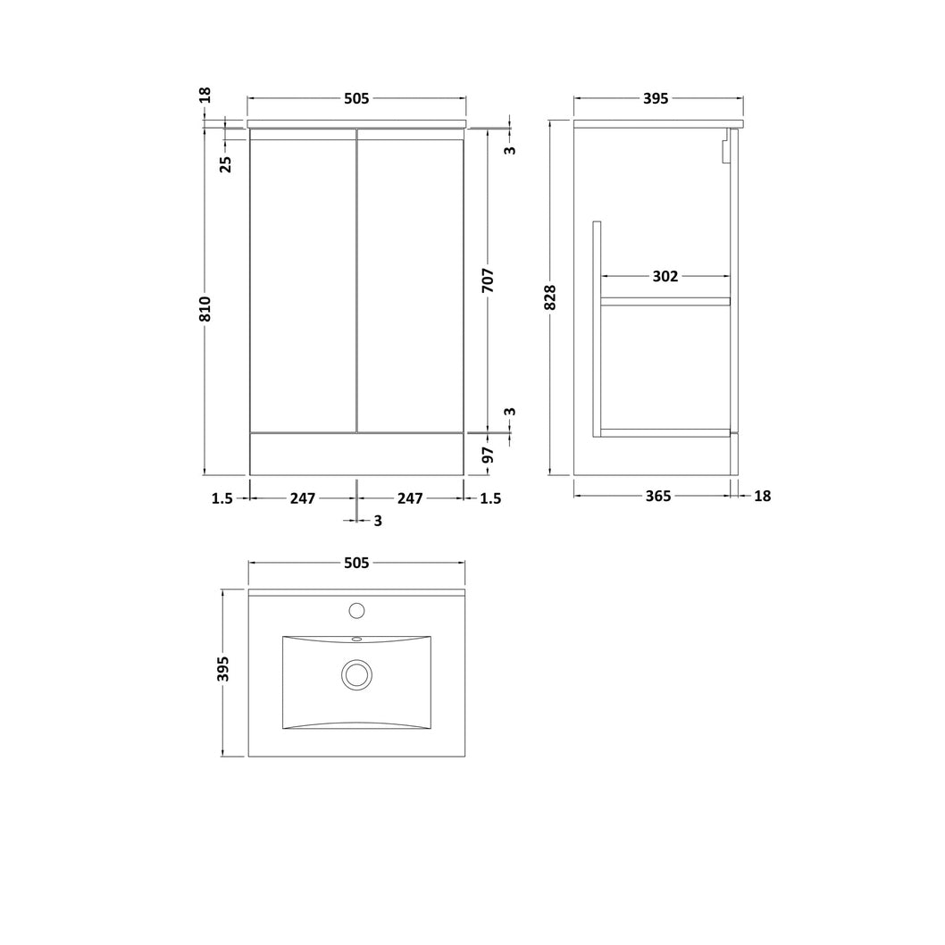 Hudson Reed Urban 500mm Floor Standing 2-door Vanity Unit & Basin 2 Contemp Satin White MFC Painted Matt 828x505x395mm - JJ Building Materials