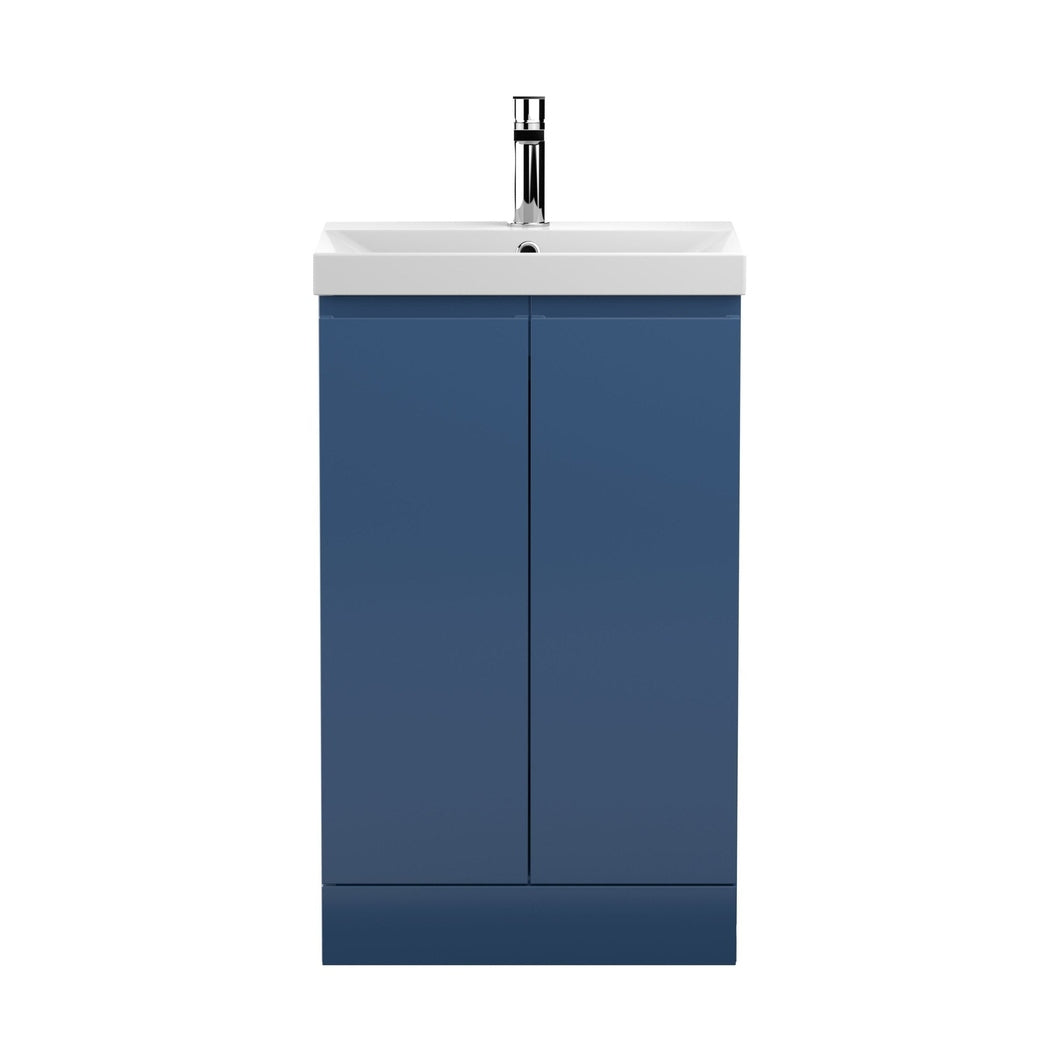 Hudson Reed Urban 500mm Floor Standing 2-door Vanity Unit & Basin 3 Contemp Satin Blue MFC Painted Matt 860x510x395mm - JJ Building Materials