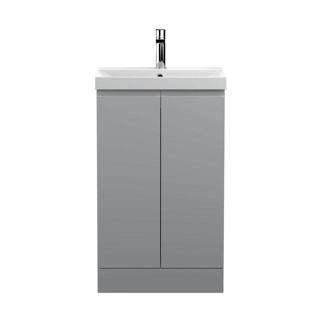 Hudson Reed Urban 500mm Floor Standing 2-door Vanity Unit & Basin 3 Contemp Satin Grey MFC Painted Matt 860x510x395mm - JJ Building Materials