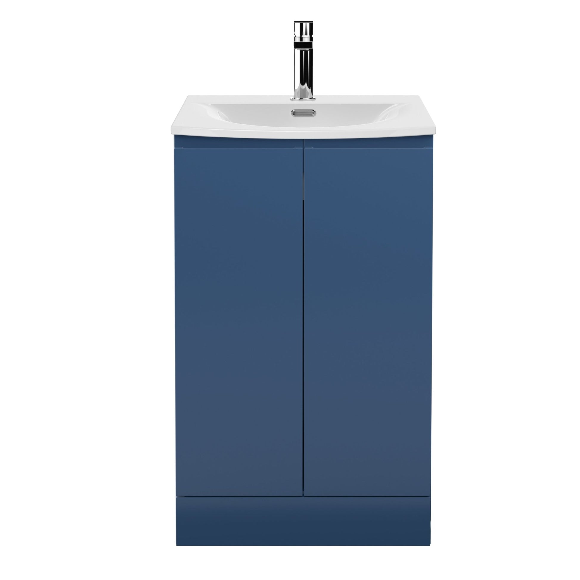 Hudson Reed Urban 500mm Floor Standing 2 Door Vanity Unit & Basin 4 Contemp Satin Blue MFC Painted Matt 840x510x440mm - JJ Building Materials