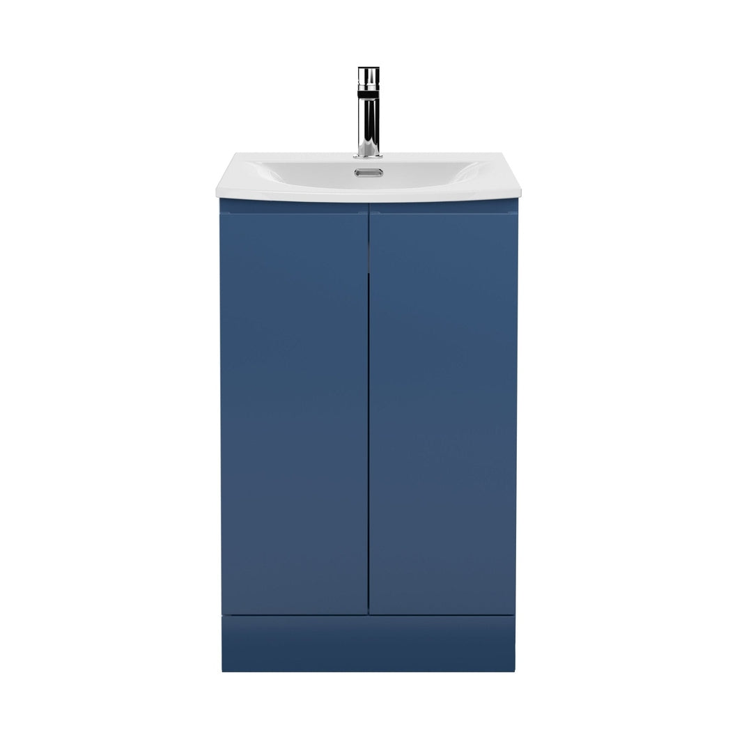 Hudson Reed Urban 500mm Floor Standing 2 Door Vanity Unit & Basin 4 Contemp Satin Blue MFC Painted Matt 840x510x440mm - JJ Building Materials