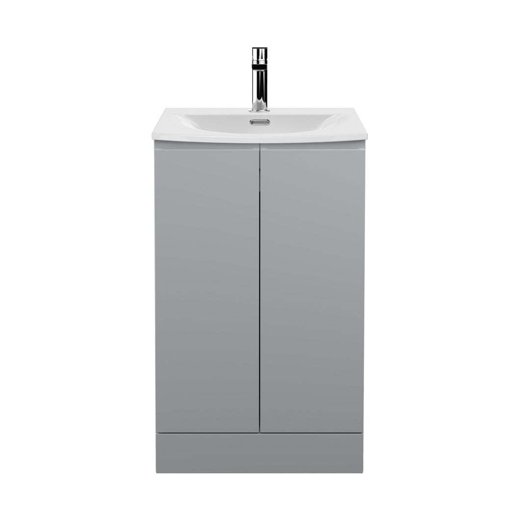 Hudson Reed Urban 500mm Floor Standing 2 Door Vanity Unit & Basin 4 Contemp Satin Grey MFC Painted Matt 840x510x440mm - JJ Building Materials