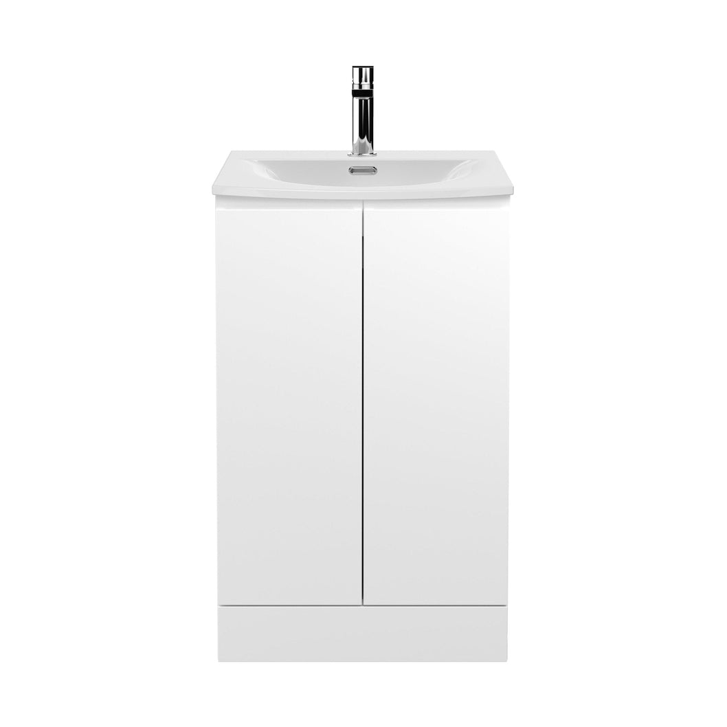 Hudson Reed Urban 500mm Floor Standing 2 Door Vanity Unit & Basin 4 Contemp Satin White MFC Painted Matt 840x510x440mm - JJ Building Materials