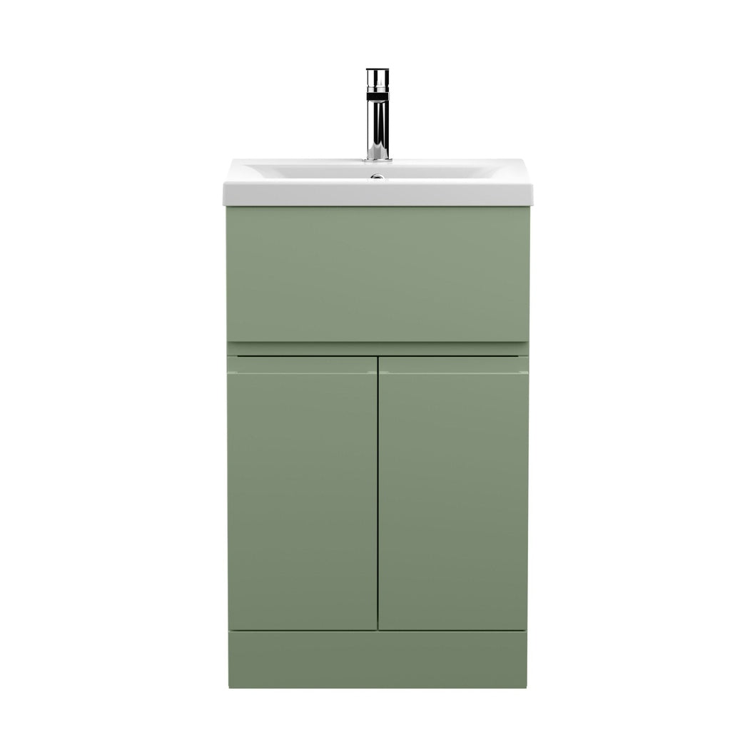 Hudson Reed Urban 500mm Floor Standing 2 Door/drawer Unit & Basin 1 Contemp Satin Green MFC Painted Matt 850x510x390mm - JJ Building Materials