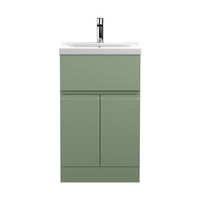 Hudson Reed Urban 500mm Floor Standing 2 Door/drawer Unit & Basin 1 Contemp Satin Green MFC Painted Matt 850x510x390mm - JJ Building Materials