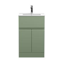 Hudson Reed Urban 500mm Floor Standing 2 Door/drawer Unit & Basin 2 Contemp Satin Green MFC Painted Matt 828x510x390mm - JJ Building Materials