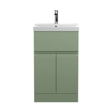 Hudson Reed Urban 500mm Floor Standing 2 Door/drawer Unit & Basin 3 Contemp Satin Green MFC Painted Matt 860x510x395mm - JJ Building Materials