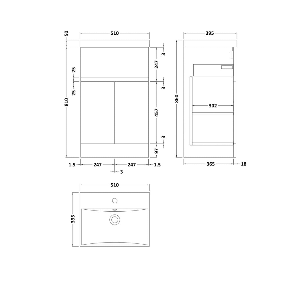Hudson Reed Urban 500mm Floor Standing 2 Door/drawer Unit & Basin 3 Contemp Satin Green MFC Painted Matt 860x510x395mm - JJ Building Materials