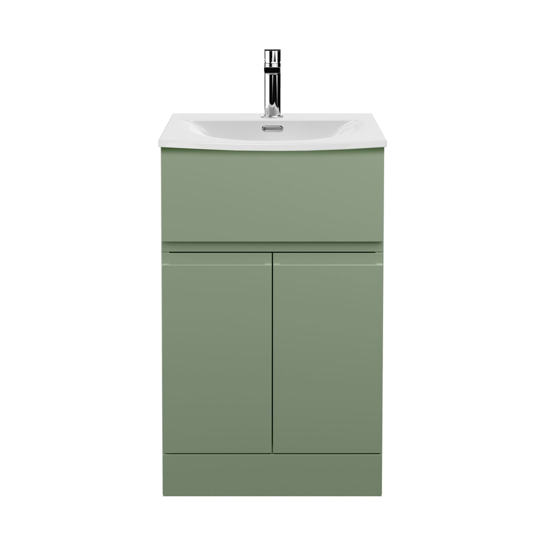 Hudson Reed Urban 500mm Floor Standing 2 Door/drawer Unit & Basin 4 Contemp Satin Green MFC Painted Matt 835x510x440mm - JJ Building Materials