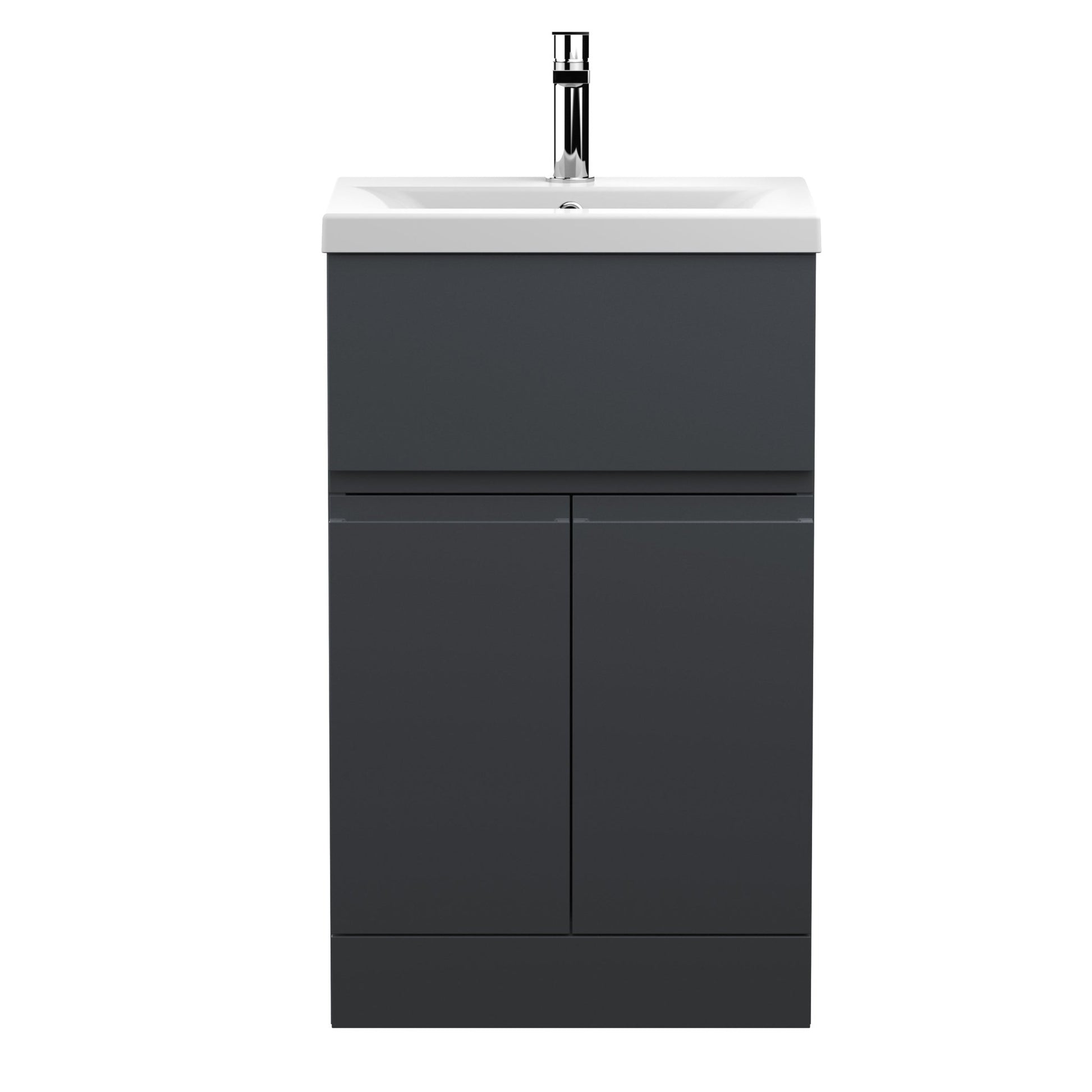 Hudson Reed Urban 500mm Floor Standing 2 Door/drawer Vanity & Basin 1 Contemp Soft Black MFC Painted Matt 850x510x390mm - JJ Building Materials