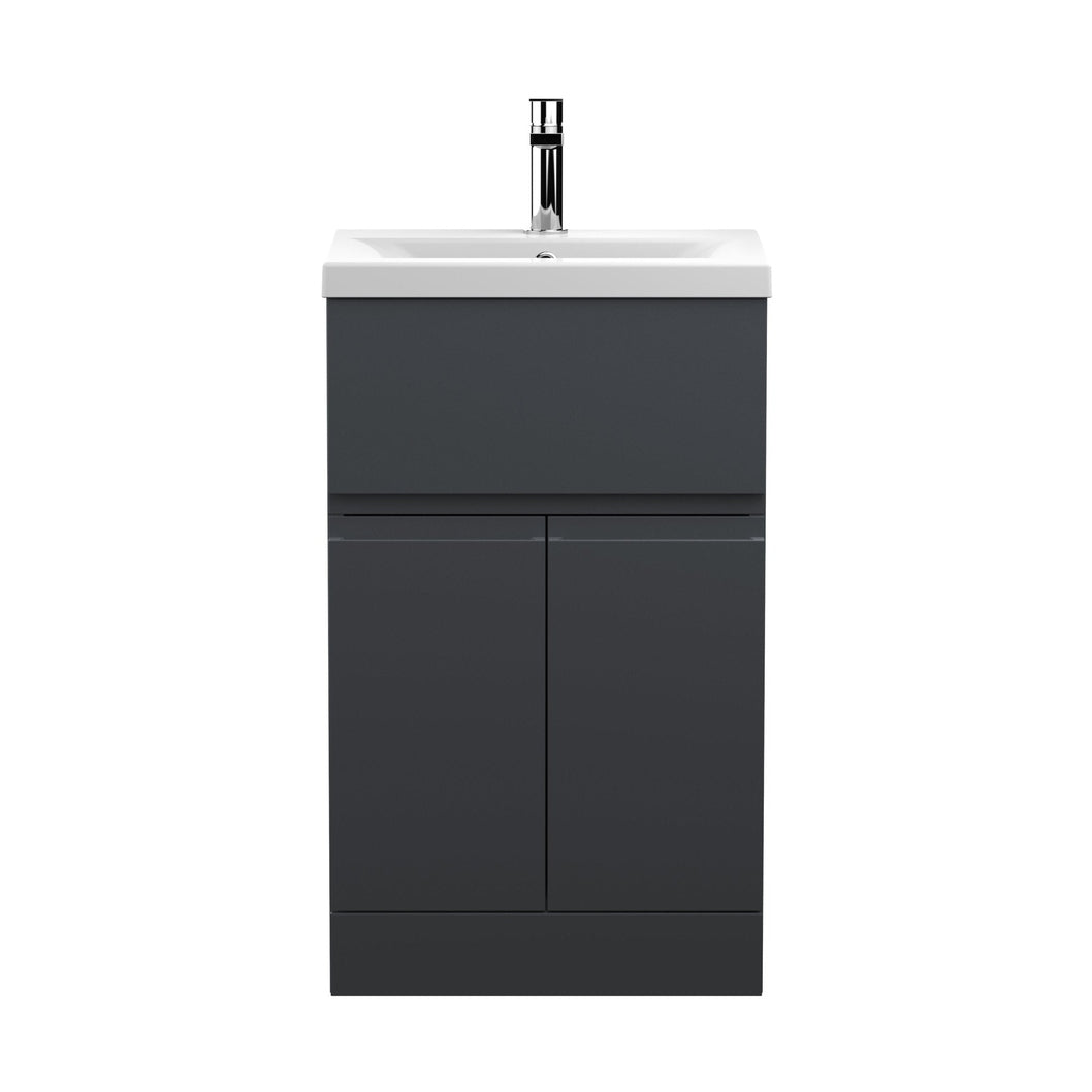 Hudson Reed Urban 500mm Floor Standing 2 Door/drawer Vanity & Basin 1 Contemp Soft Black MFC Painted Matt 850x510x390mm - JJ Building Materials