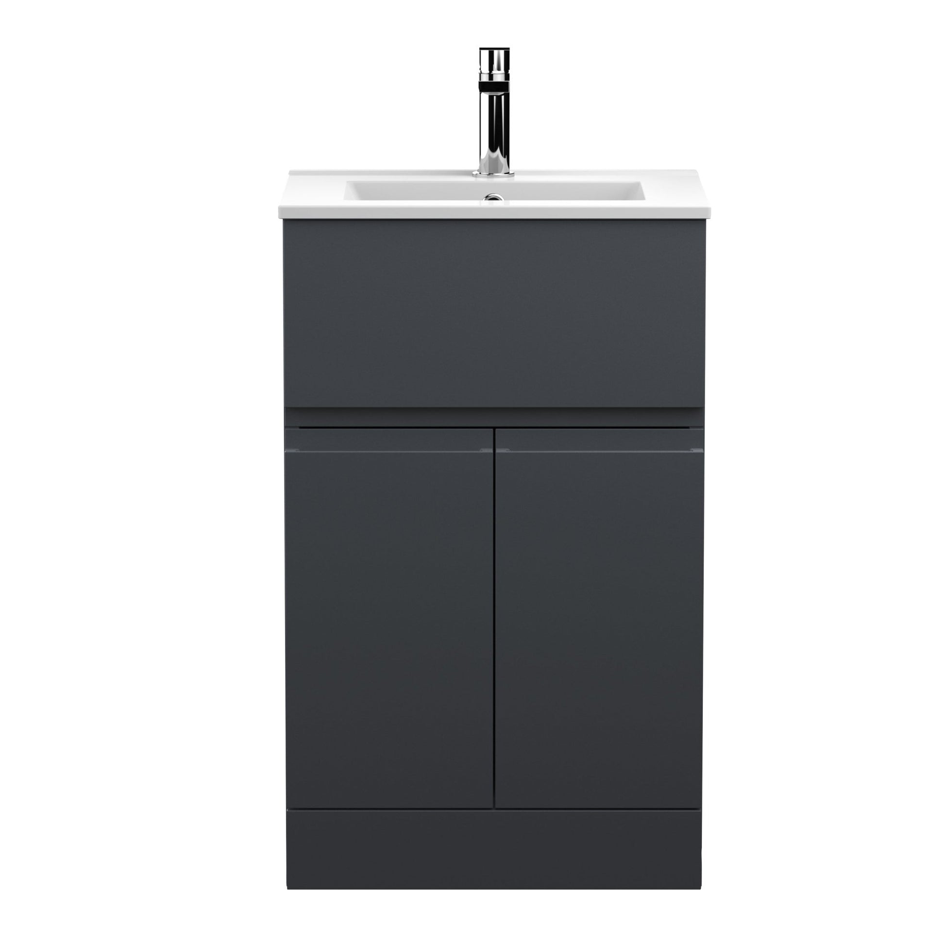 Hudson Reed Urban 500mm Floor Standing 2 Door/drawer Vanity & Basin 2 Contemp Soft Black MFC Painted Matt 828x510x390mm - JJ Building Materials