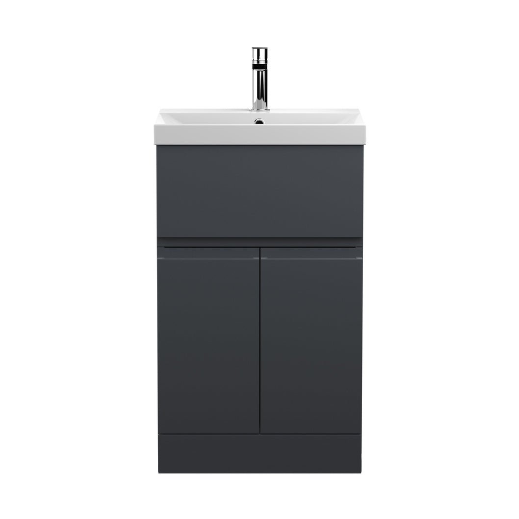 Hudson Reed Urban 500mm Floor Standing 2 Door/drawer Vanity & Basin 3 Contemp Soft Black MFC Painted Matt 860x510x395mm - JJ Building Materials