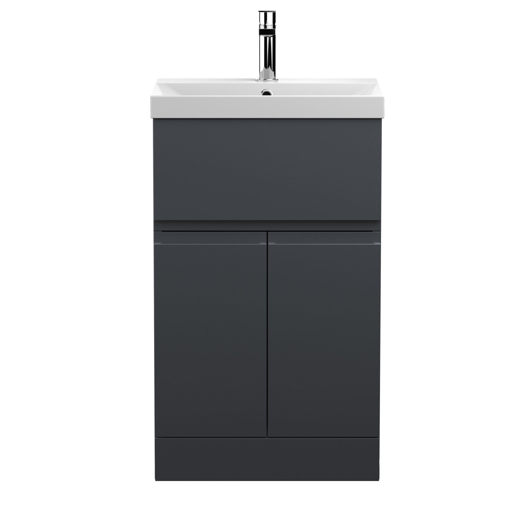 Hudson Reed Urban 500mm Floor Standing 2 Door/drawer Vanity & Basin 3 Contemp Soft Black MFC Painted Matt 860x510x395mm - JJ Building Materials