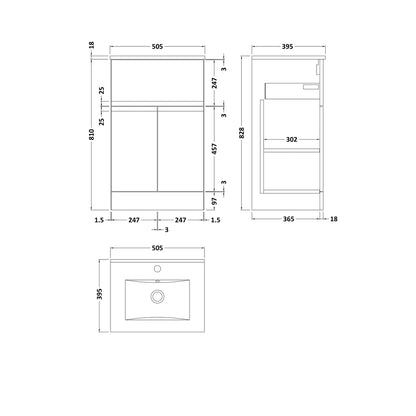 Hudson Reed Urban 500mm Floor Standing 2-door/drawer Vanity Unit & Basin 2 Contemp Satin Blue MFC Painted Matt 828x505x395mm - JJ Building Materials