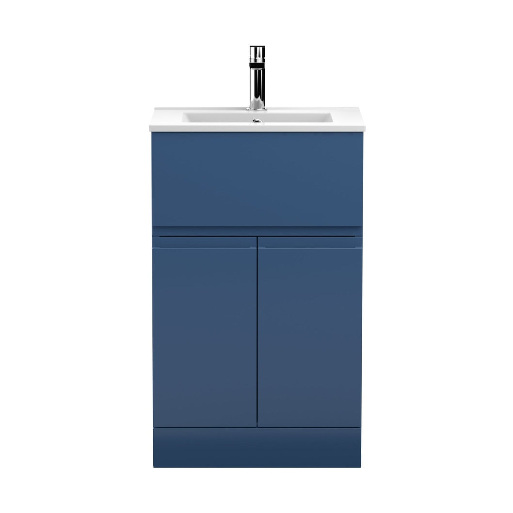Hudson Reed Urban 500mm Floor Standing 2-door/drawer Vanity Unit & Basin 2 Contemp Satin Blue MFC Painted Matt 828x505x395mm - JJ Building Materials