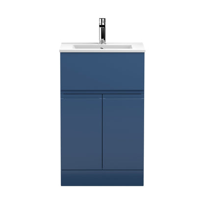 Hudson Reed Urban 500mm Floor Standing 2-door/drawer Vanity Unit & Basin 2 Contemp Satin Blue MFC Painted Matt 828x505x395mm - JJ Building Materials