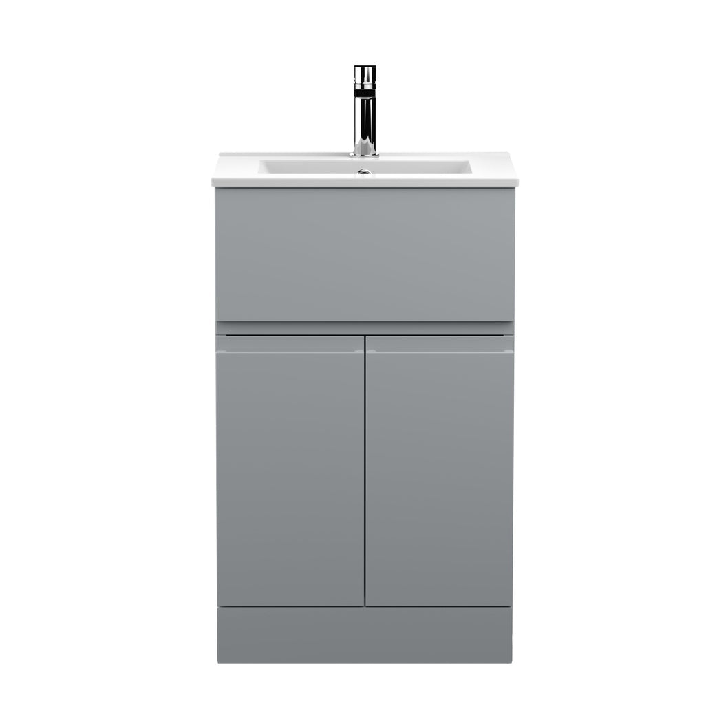 Hudson Reed Urban 500mm Floor Standing 2-door/drawer Vanity Unit & Basin 2 Contemp Satin Grey MFC Painted Matt 828x505x395mm - JJ Building Materials