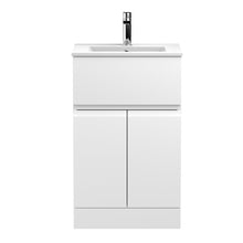 Hudson Reed Urban 500mm Floor Standing 2 - door/drawer Vanity Unit & Basin 2 Contemp Satin White MFC Painted Matt 828x505x395mm - JJ Building Materials