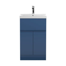 Hudson Reed Urban 500mm Floor Standing 2-door/drawer Vanity Unit & Basin 3 Contemp Satin Blue MFC Painted Matt 860x510x395mm - JJ Building Materials