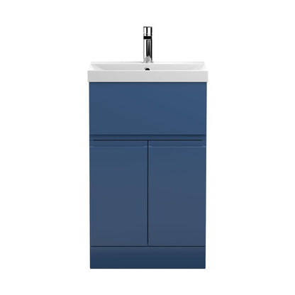 Hudson Reed Urban 500mm Floor Standing 2-door/drawer Vanity Unit & Basin 3 Contemp Satin Blue MFC Painted Matt 860x510x395mm - JJ Building Materials