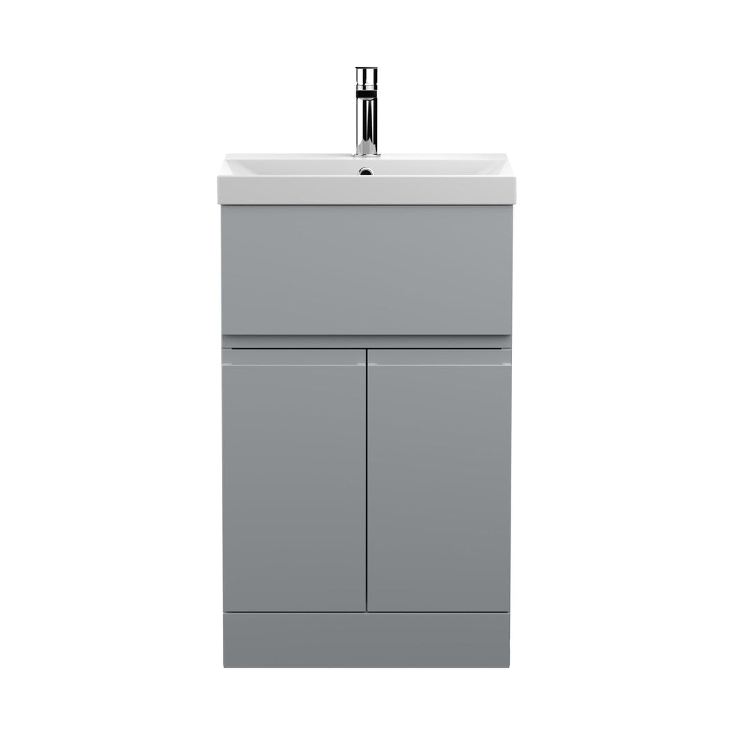 Hudson Reed Urban 500mm Floor Standing 2-door/drawer Vanity Unit & Basin 3 Contemp Satin Grey MFC Painted Matt 860x510x395mm - JJ Building Materials