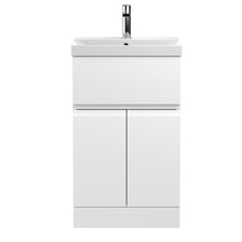 Hudson Reed Urban 500mm Floor Standing 2 - door/drawer Vanity Unit & Basin 3 Contemp Satin White MFC Painted Matt 860x510x395mm - JJ Building Materials