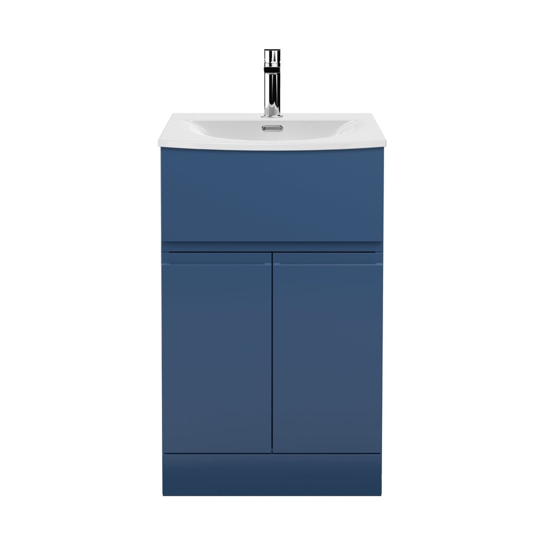 Hudson Reed Urban 500mm Floor Standing 2 Door/drawer Vanity Unit & Basin 4 Contemp Satin Blue MFC Painted Matt 840x510x440mm - JJ Building Materials