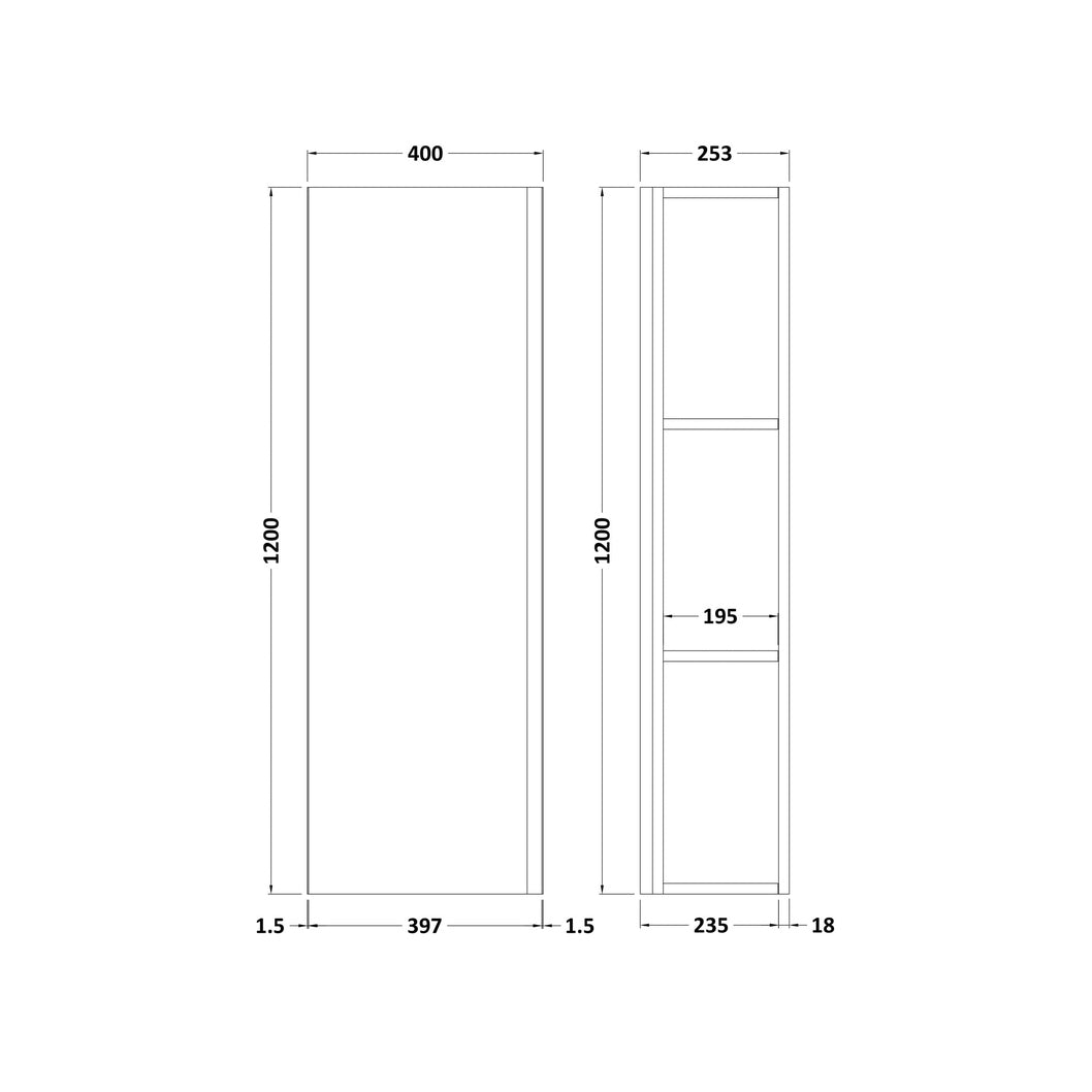 Hudson Reed Urban 500mm Tall Unit Contemp Satin Green MFC Painted Matt 1200x400x255mm - JJ Building Materials
