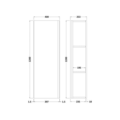 Hudson Reed Urban 500mm Tall Unit Contemp Satin Green MFC Painted Matt 1200x400x255mm - JJ Building Materials