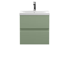 Hudson Reed Urban 500mm Wall Hung 2 Drawer Unit & Basin 1 Contemp Satin Green MFC Painted Matt 540x510x390mm - JJ Building Materials