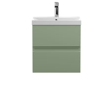 Hudson Reed Urban 500mm Wall Hung 2 Drawer Unit & Basin 3 Contemp Satin Green MFC Painted Matt 550x510x395mm - JJ Building Materials