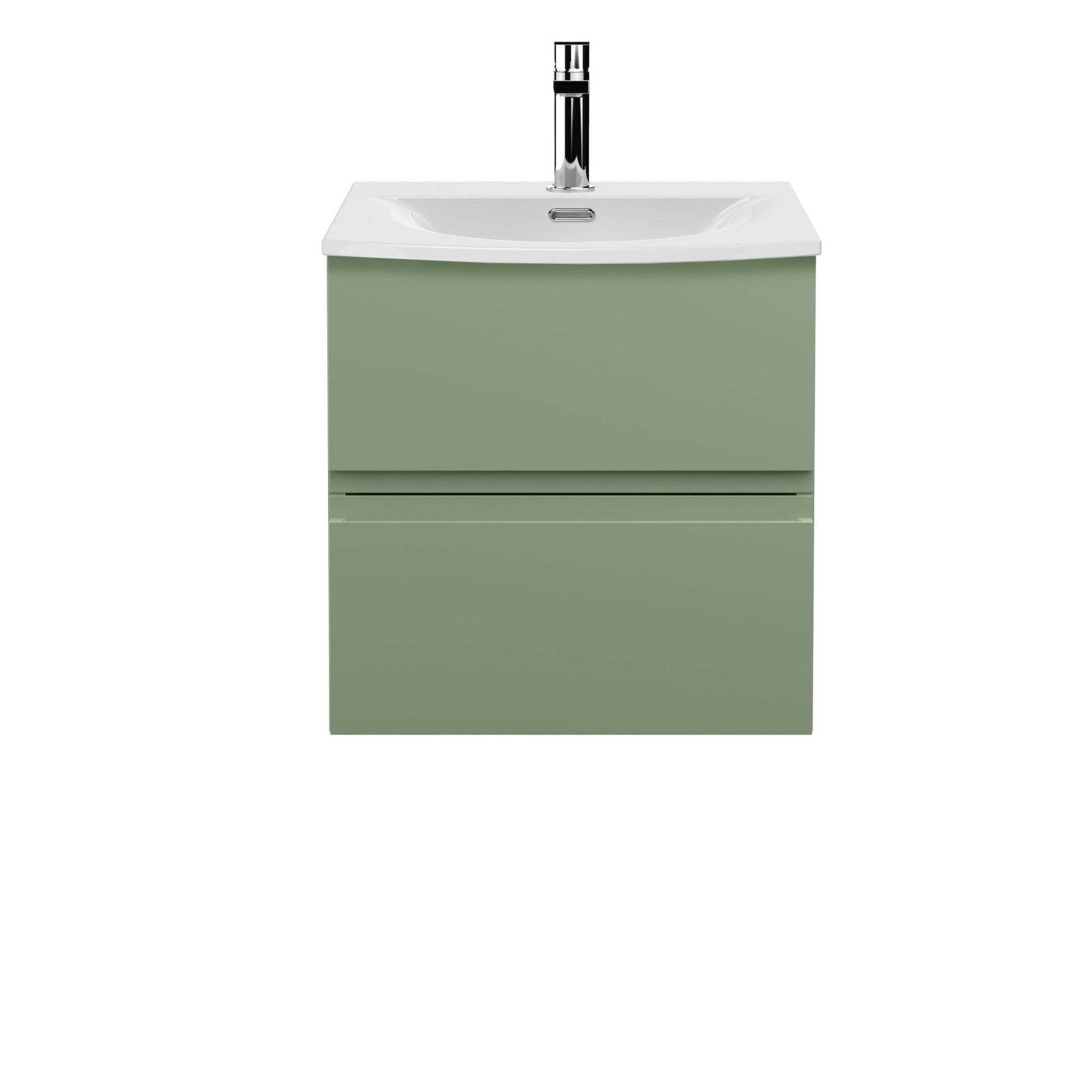 Hudson Reed Urban 500mm Wall Hung 2 Drawer Unit & Basin 4 Contemp Satin Green MFC Painted Matt 525x510x440mm - JJ Building Materials