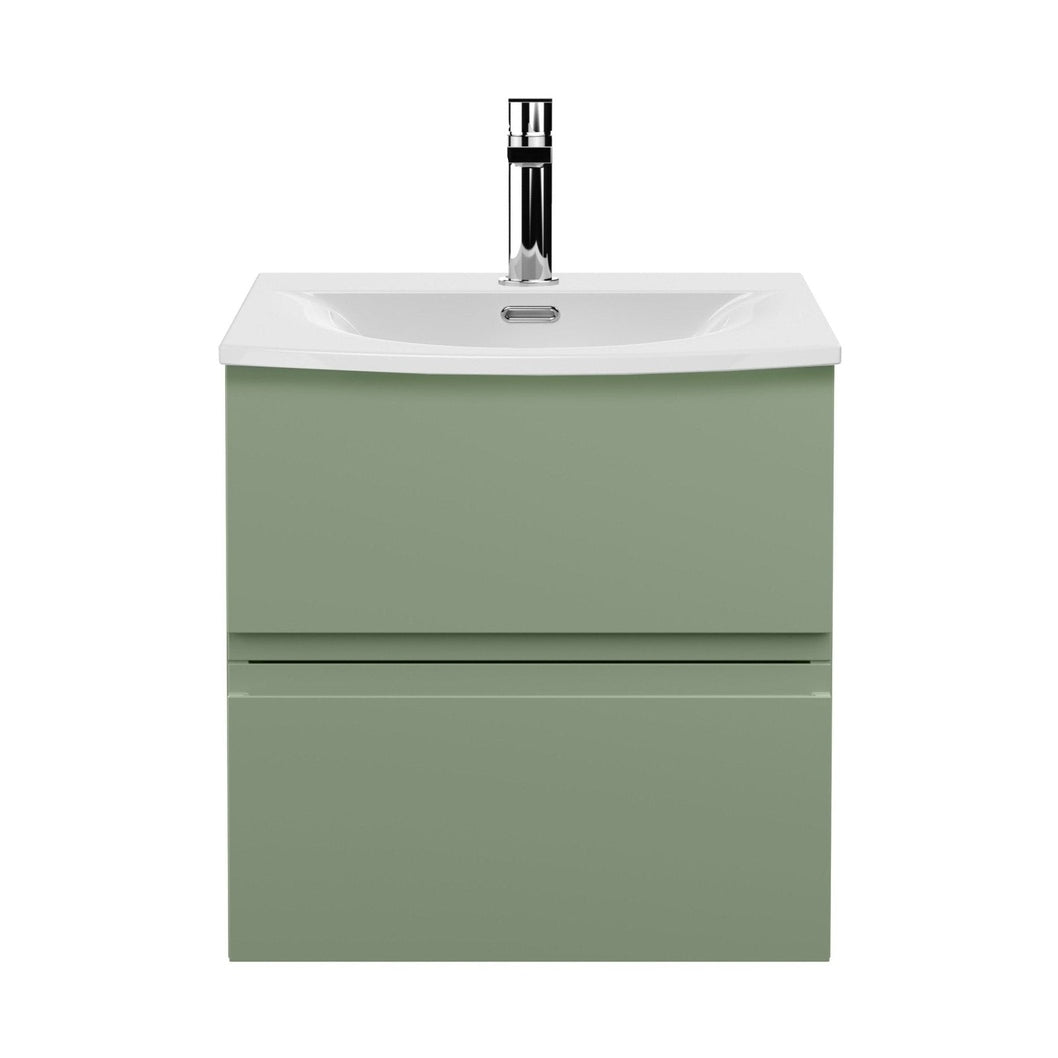 Hudson Reed Urban 500mm Wall Hung 2 Drawer Unit & Basin 4 Contemp Satin Green MFC Painted Matt 525x510x440mm - JJ Building Materials