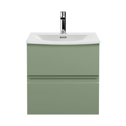 Hudson Reed Urban 500mm Wall Hung 2 Drawer Unit & Basin 4 Contemp Satin Green MFC Painted Matt 525x510x440mm - JJ Building Materials