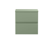 Hudson Reed Urban 500mm Wall Hung 2 Drawer Unit & Worktop Contemp Satin Green MFC Painted Matt 518x510x390mm - JJ Building Materials