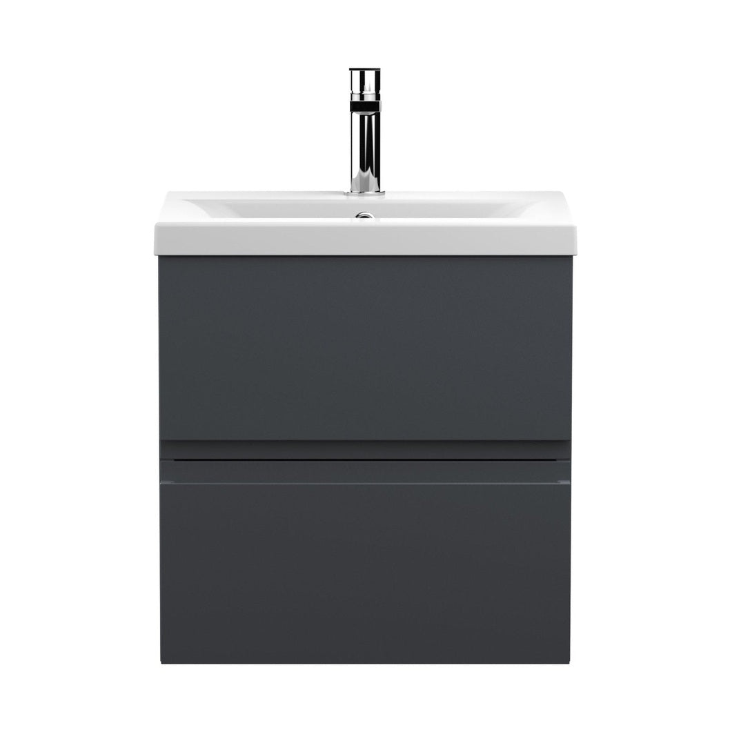 Hudson Reed Urban 500mm Wall Hung 2 Drawer Vanity & Basin 1 Contemp Soft Black MFC Painted Matt 540x510x390mm - JJ Building Materials